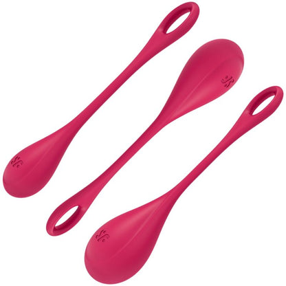 Set da allenamento yoni SATISFYER POWER 1 rosso con palle di esercizio in silicone, per il rafforzamento pelvico e benessere.
