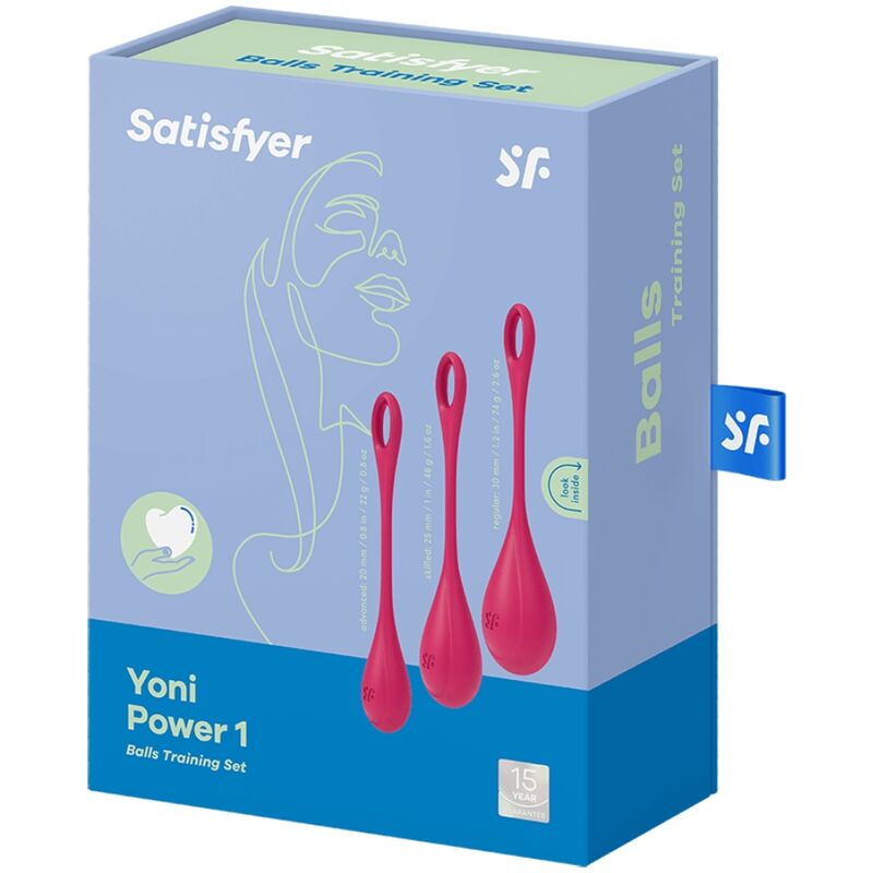 Set da allenamento yoni Power 1 SATISFYER BALLS, inclusi strumenti rossi per esercizi di tonificazione e cura del pavimento pelvico.