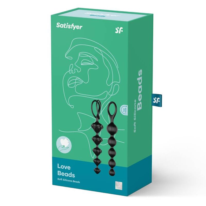 Perline Love Nero di SATISFYER BEADS, sfere di gioiello nere per stimolazione sensoriale, con dettagli eleganti e design ergonomico.