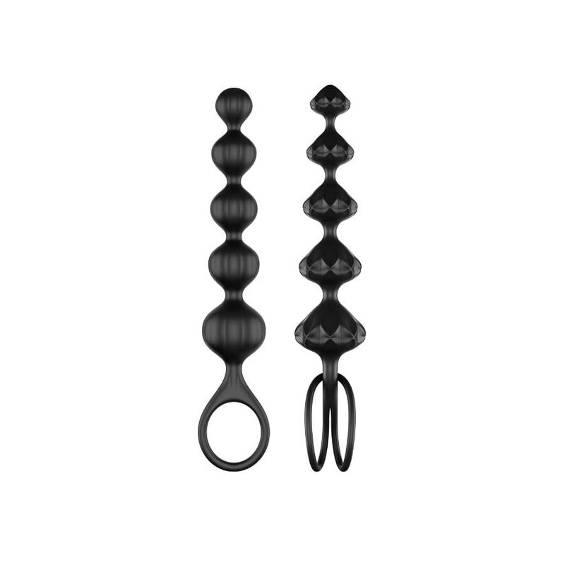 Perline Love nere SATISFYER BEADS, accessorio in silicone nero per stimolazione intima, con design elegante e discreto.