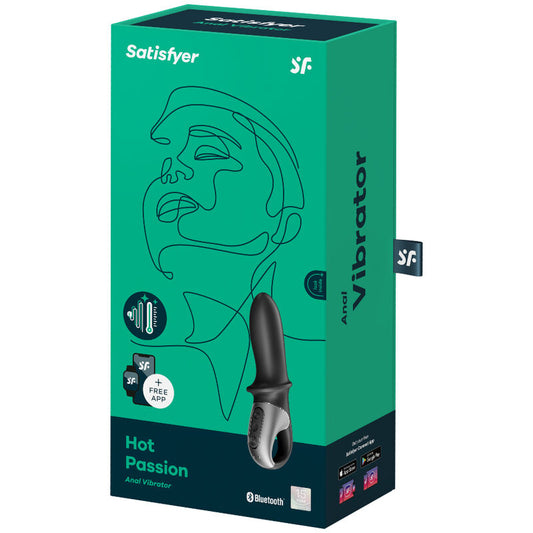 Vibratore anale SATISFYER HOT PASSION nero, con telecomando e app SATISFYER CONNECT, design ergonomico e dettagli eleganti.
