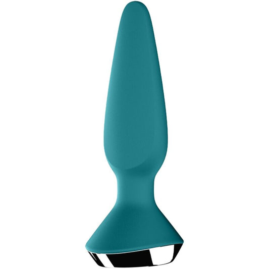 Plug Ilicious 1 vibratore verde SATISFYER CONNECT, design ergonomico e dettagli colorati, immagine che mostra il prodotto.
