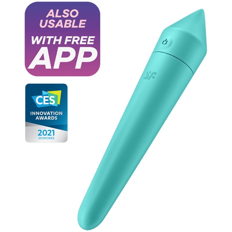 Bullet vibratore SATISFYER Ultra Power, colore turchese, da donna, compatto e potente, marchio SATISFYER CONNECT.