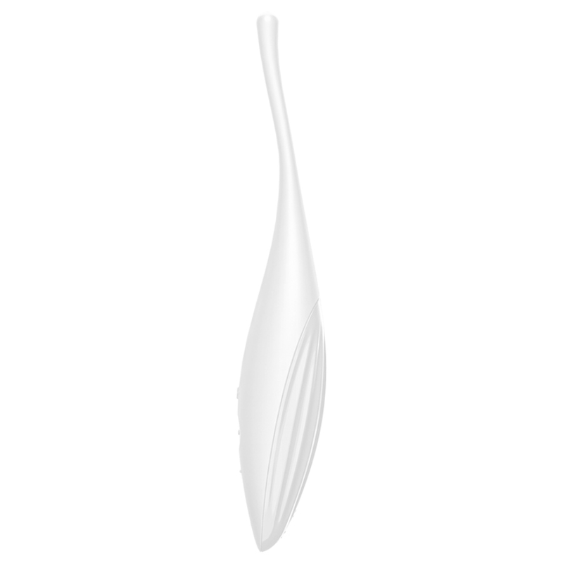 Vibratore Satisfyer Twirling Joy Clit Tip bianco, dispositivo di stimolazione per il piacere femminile, con design elegante e tecnologia avanzata