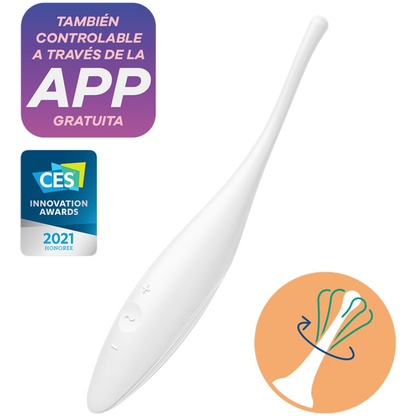 Vibratore Satisfyer Twirling Joy Clit Tip bianco, con design ergonomico e stimolazione mirata, prodotto da Satisfyer Connect.