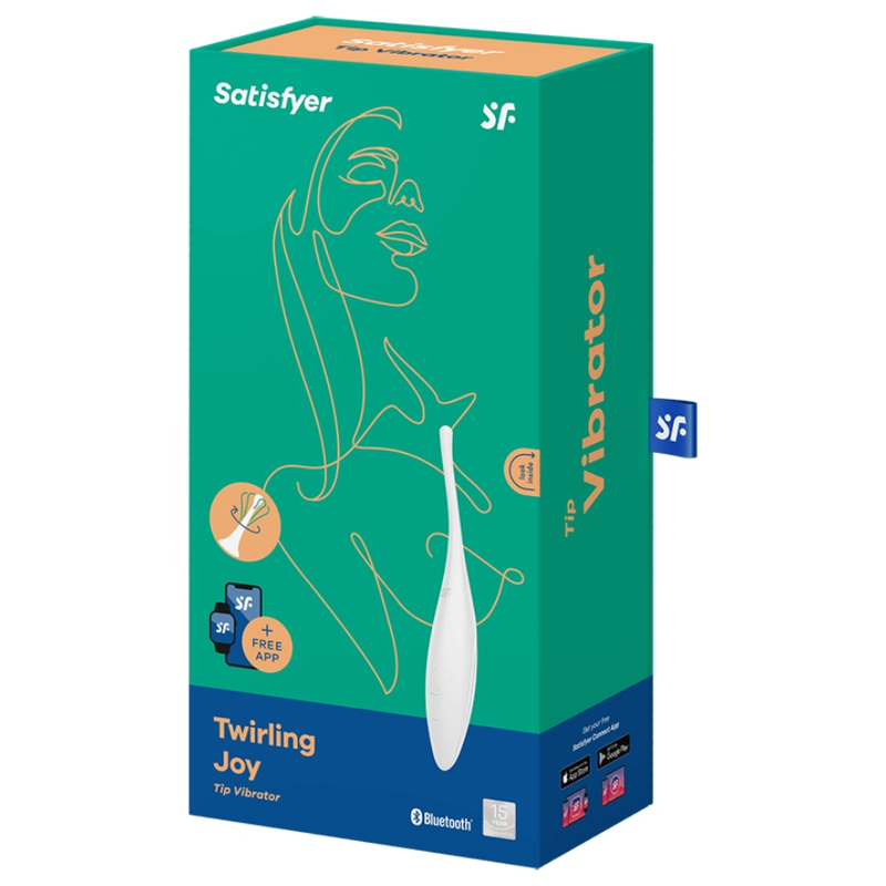 Vibratore Satisfyer Twirling Joy Clit Tip bianco, dispositivo di piacere con design elegante, prodotto da Satisfyer Connect.