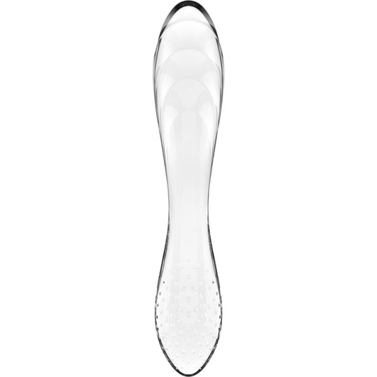 Satisfyer Crystal, cristallo abbagliante trasparente, con superficie lucida e dettagli riflettenti, design elegante e moderno.