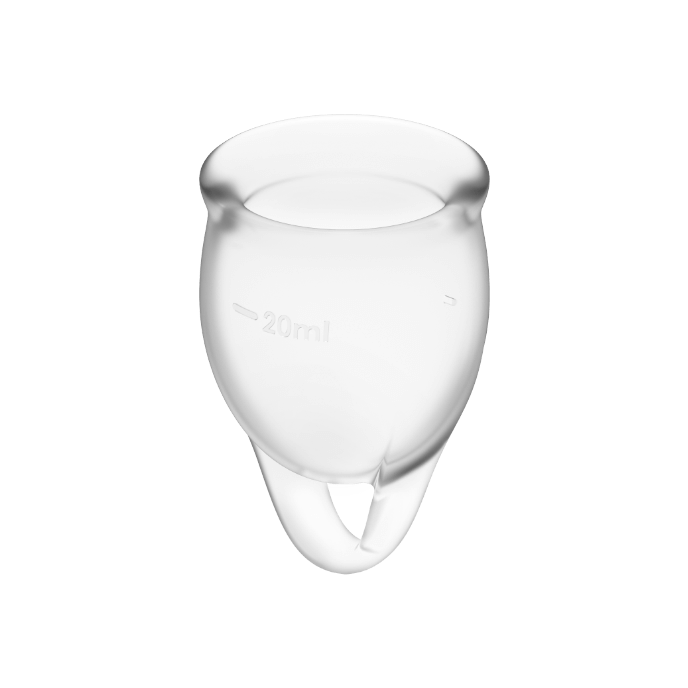 Coppa mestruale SATISFYER Feel Confident blu scuro, contenitore per flusso mestruale, con capacità di 15 e 20 ml, design discreto