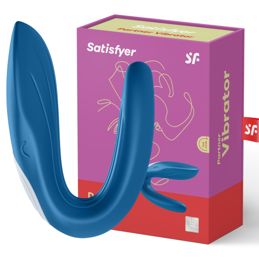 Stimolatore partner SATISFYER Partner Toy Whale Vibrator, dispositivo stimolante per coppie, edizione 2020, in silicone blu.