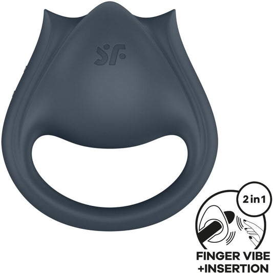 Anello per pene e stimolatore per dita SATISFYER PERFECT PAIR 2 in grigio, multivibratore 2 in 1, per piacere intimo.