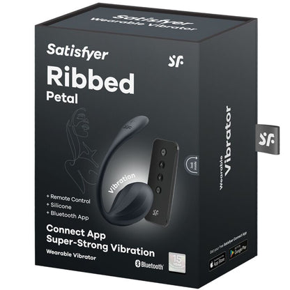 Stimolatore Petali Ribbati SATISFYER PARTNER con telecomando nero e app gratuita, design ergonomico e dettagli dettagliati.