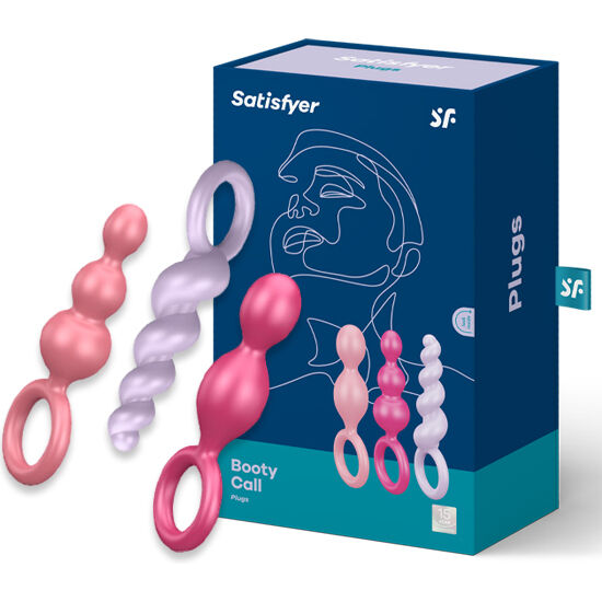 Set di 3 tappi anali tri-colore SATISFYER PLUGS, morbidi e di diverse dimensioni, per uso anal e piacere.