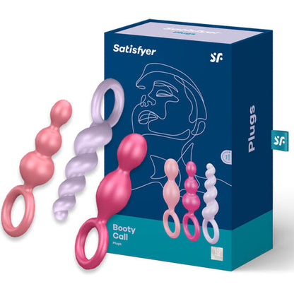 Set di 3 tappi anali tri-colore SATISFYER PLUGS, morbidi e di diverse dimensioni, per uso anal e piacere.