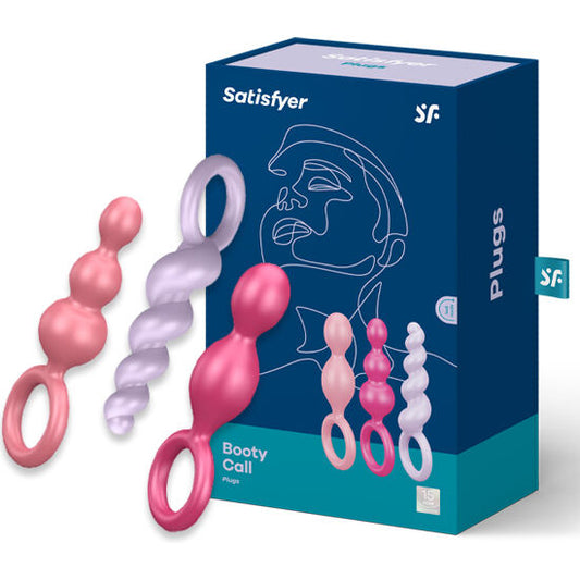 Set di 3 tappi anali tri-colore SATISFYER PLUGS, morbidi e di diverse dimensioni, per uso anal e piacere.
