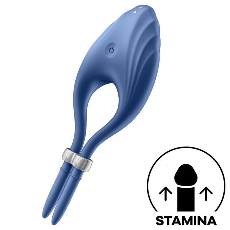 Anello vibratore Satisfyer Duelist Blu del marchio Satisfyer Ring, in silicone blu, con design ergonomico e funzione vibrante.