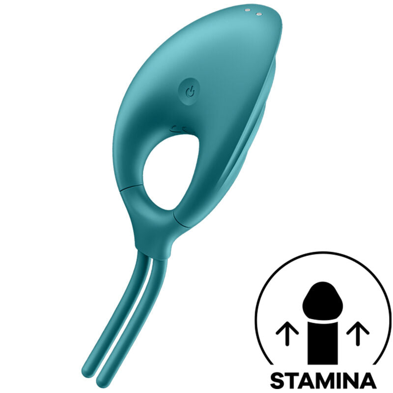 Anello vibratore SATISFYER Swordsman verde, in silicone, con design ergonomico e superficie liscia, visibile in primo piano.