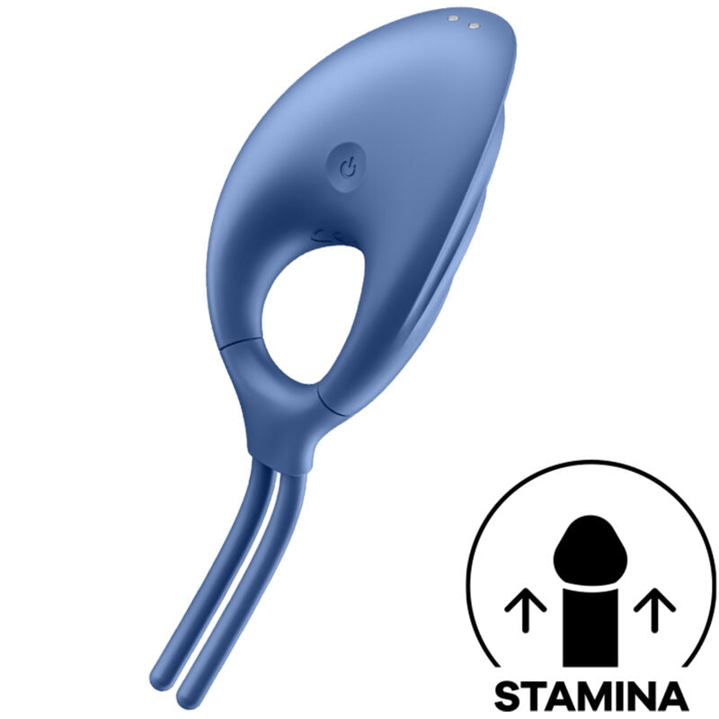Anello vibrante SATISFYER Swordsman verde con design ergonomico e dettagli in silicone, posizionato su una superficie neutra.