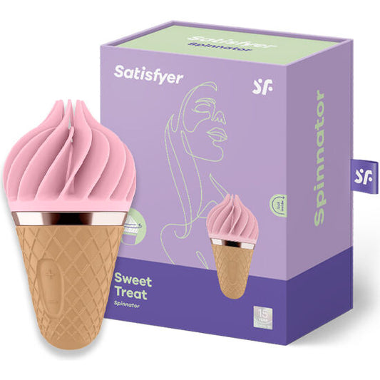 Stimolatore Satisfyer Sweet Treat Spinnator marrone e rosa, con design elegante e superficie dettagliata, marca Satisfyer Spinnator.
