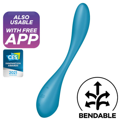 Vibratore G-spot SATISFYER MULTI VIBRATORE FLEX 5 blu, con design ergonomico e superfici lisce, ideale per stimolazione precisa.