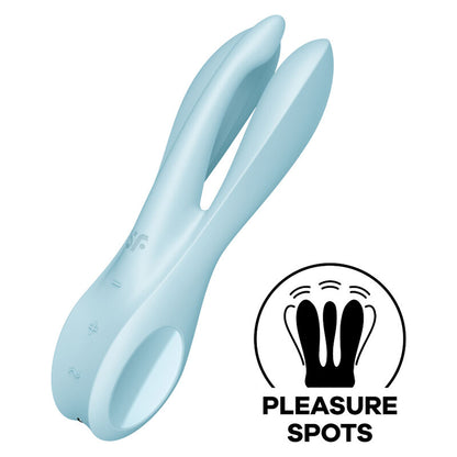 Vibratore blu SATISFYER THREESOME 1, design ergonomico e compatto, con superficie liscia e dettagli colorati.