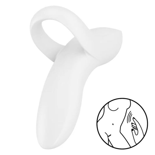 Vibratore da dito Satisfyer Bold Lover bianco, elegante e compatto, con design ergonomico per stimolazione precisa.