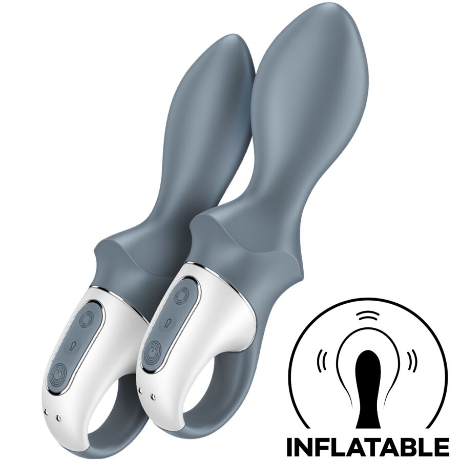 Vibratore anale gonfiabile Satisfyer Air Pump Booty 1 di colore grigio, con controller e design ergonomico.