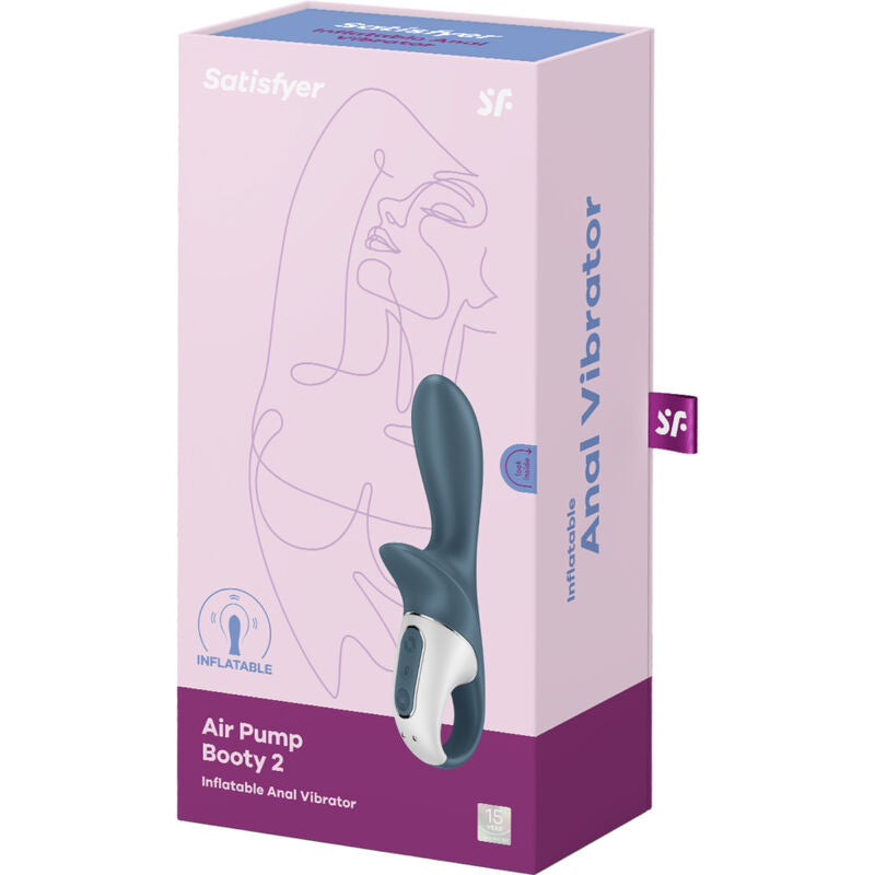 Pompa ad aria SATISFYER Air Pump Booty 2 in colore grigio scuro, dispositivo di stimolazione anale con design ergonomico.
