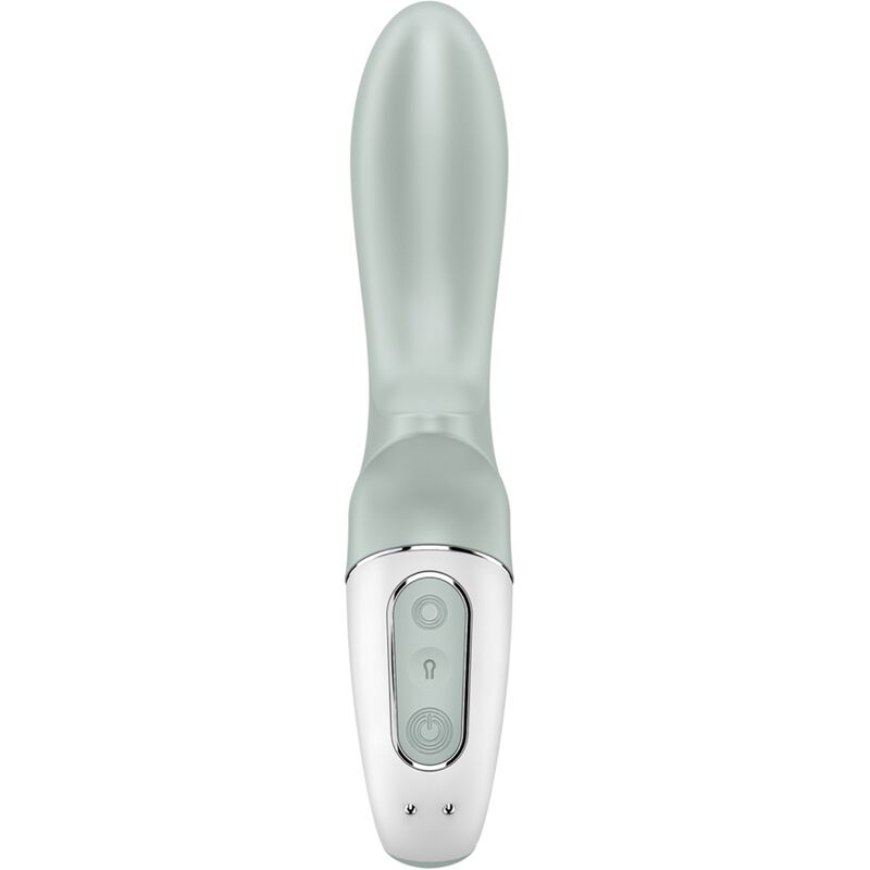 Vibratore anale gonfiabile SATISFYER AIR PUMP BOOTY 3 con design grigio-verde, dotato di vibrazioni e controllo intuitivo.