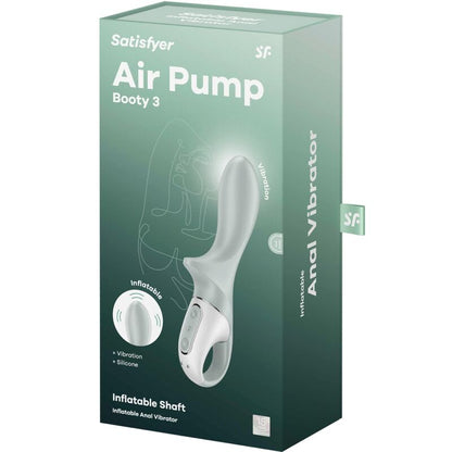 Vibratore anale gonfiabile SATISFYER AIR PUMP BOOTY 3 in grigio-verde, con telecomando e design ergonomico e colorato.
