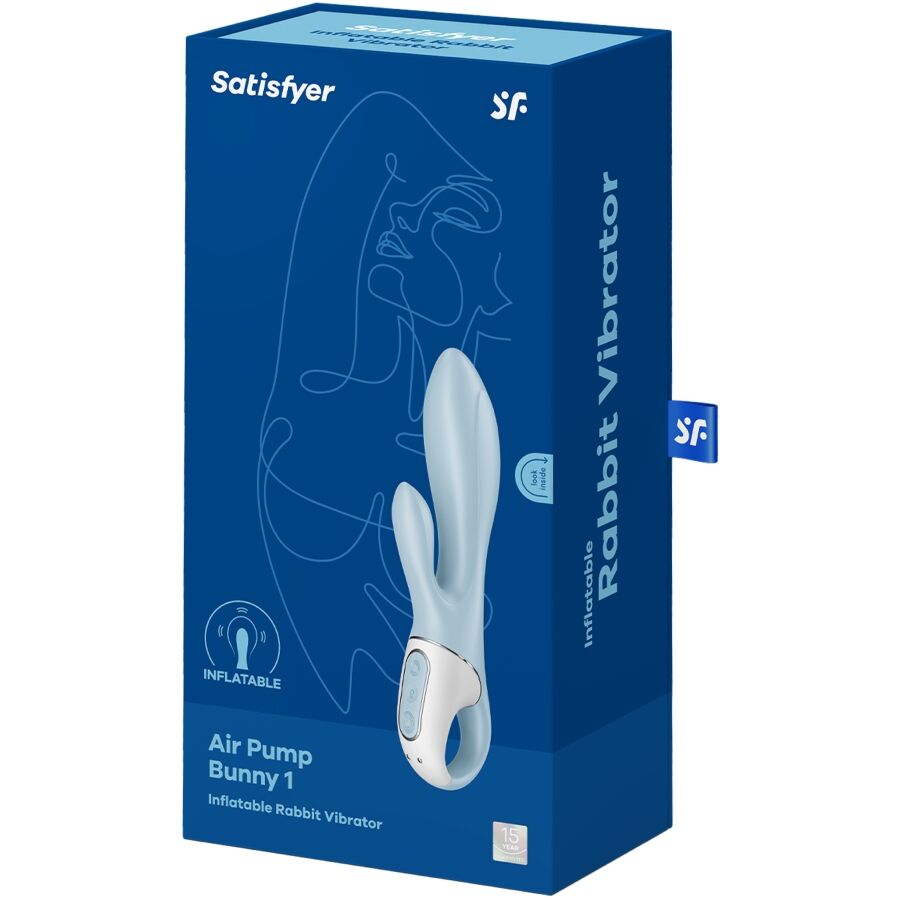 Vibratore gonfiabile coniglio blu SATISFYER AIR PUMP BUNNY 1, design compatto e colorato, con dettagli visibili in immagine.