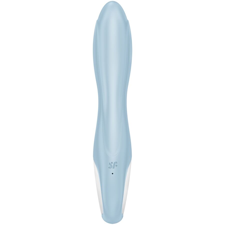 Vibratore gonfiabile SATISFYER AIR PUMP BUNNY 1 con coniglio blu, design ergonomico e stimolazione personalizzabile.