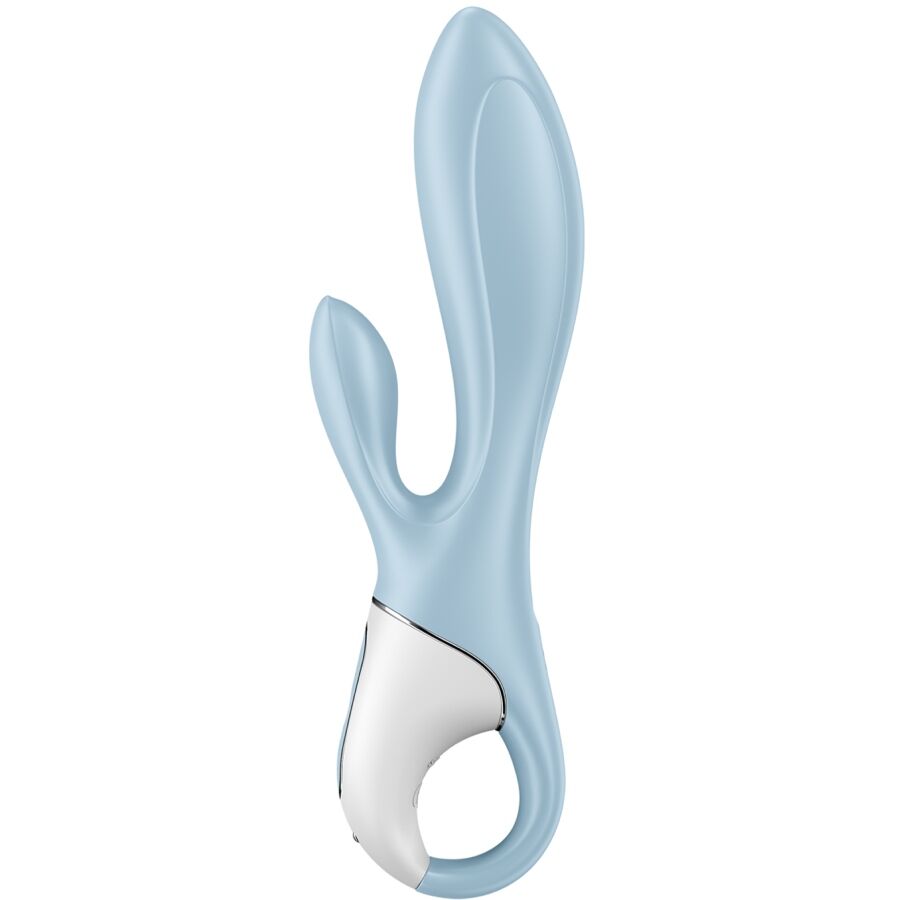 Vibratore gonfiabile coniglio blu SATISFYER AIR PUMP BUNNY 1, con design di coniglio e funzione di gonfiaggio.