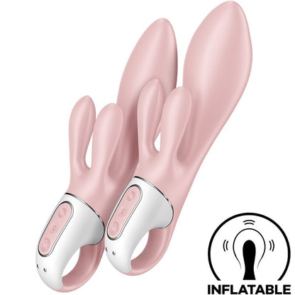 Vibratore gonfiabile coniglio rosa SATISFYER AIR PUMP BUNNY 3, dettagli colorati e forma ergonomica visibile in immagine.