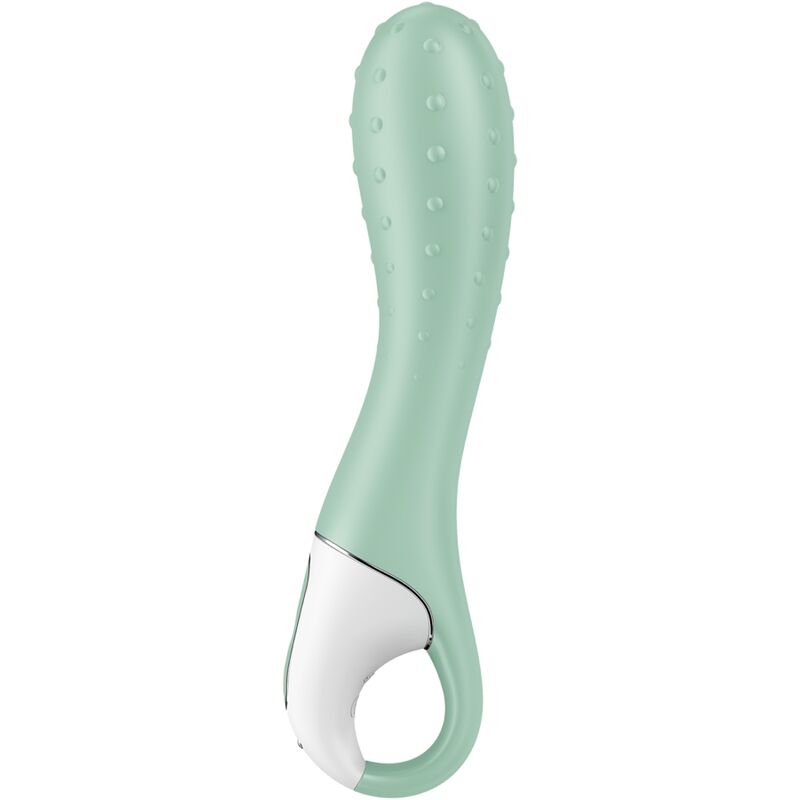 Vibratore Satisfyer Air Pump 3 punti G gonfiabile color menta, design elegante e funzionale, in primo piano.