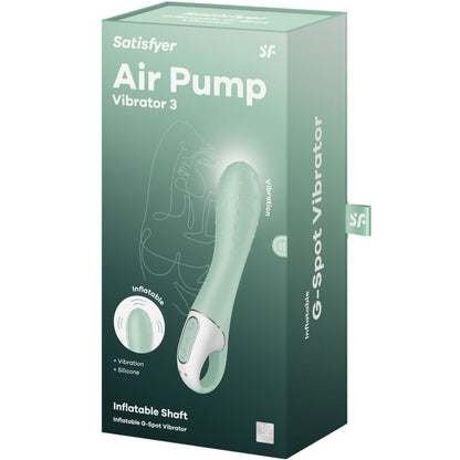Vibratore Satisfyer Air Pump 3 Punti G gonfiabile in menta, con design ergonomico e control panel, per stimolazione mirata.