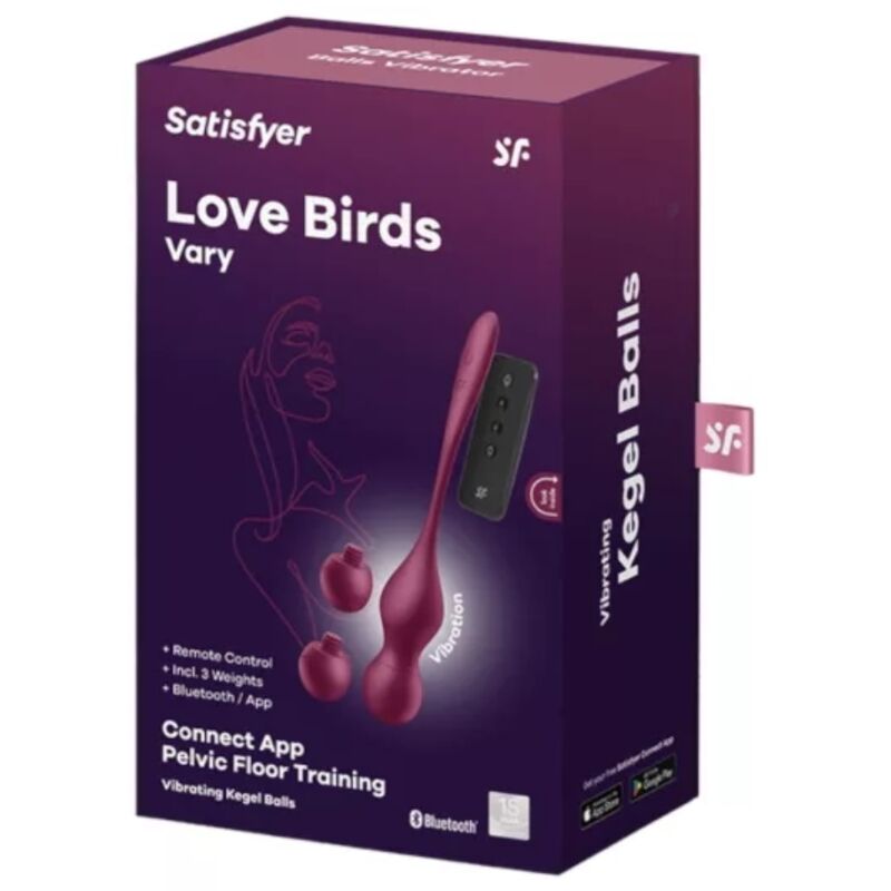 Vibratore Satisfyer Love Birds Vary con sfere vibranti e app gratuita, colore vino rosso, design elegante e funzionale.