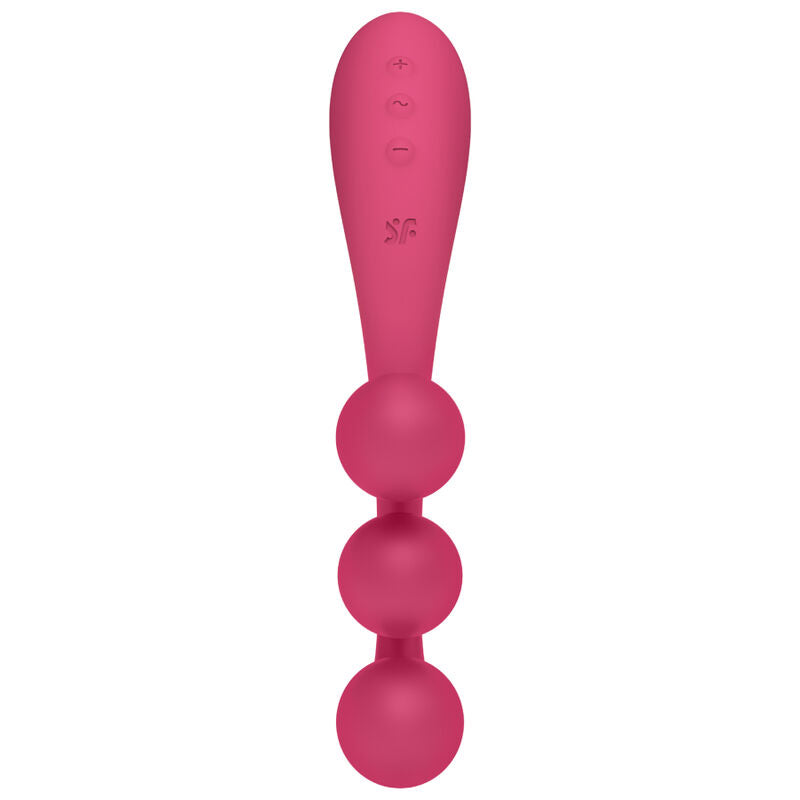 Vibratore multi-ball SATISFYER TRI BALL rosso, con design ergonomico e dettagli in silicone, ideale per stimolazione versatile.