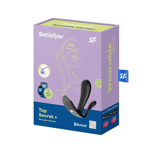 Vibratore nero SATISFYER TOP SECRET con design elegante e texture liscia, ideale per stimolazione personale.