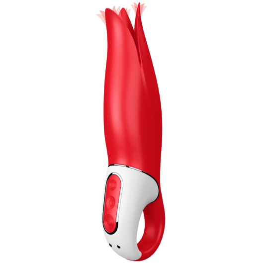 Vibratore SATISFYER VIBE POWER FLOWER con design floreale e pulsanti di controllo, ideale per stimolazione intensa e piacevole.