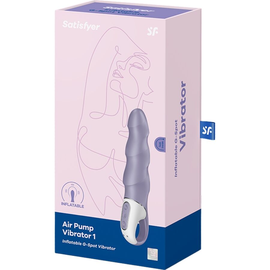 Vibratore a pompa d'aria SATISFYER, vibratore gonfiabile Punto G viola con dettagli eleganti e superficie liscia.