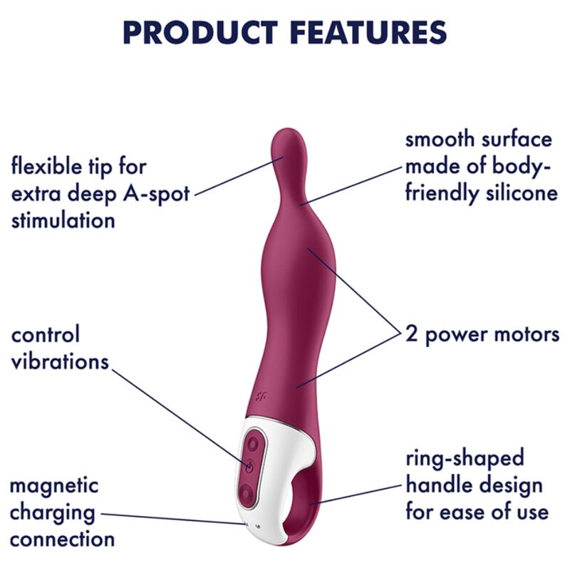 Vibratore Satisfyer Amazing 1 Aspot Berry, stimolatore compatto con testina a forma di bacche, in colore rosa.
