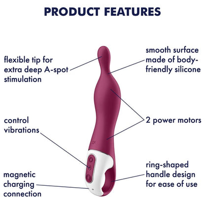 Vibratore Satisfyer Amazing 1 Aspot Berry, stimolatore compatto con testina a forma di bacche, in colore rosa.