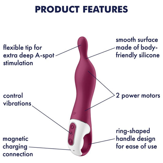 Vibratore Satisfyer Amazing 1 Aspot Berry, stimolatore compatto con testina a forma di bacche, in colore rosa.
