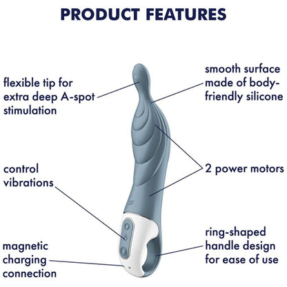 Vibratore Satisfyer Amazing 2 in grigio con due punti di stimolazione, design compatto e ergonomico, ideale per piacere personale.
