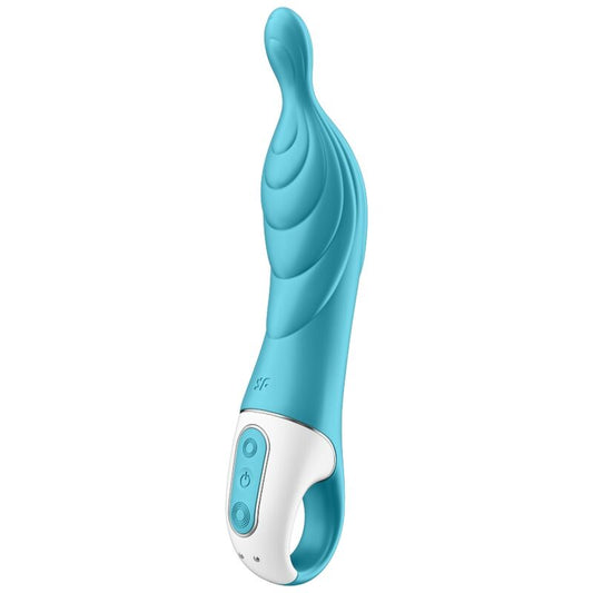 Vibratore Satisfyer Amazing 2 con due punti di stimolazione in color turquesa, design ergonomico e materiali morbidi.