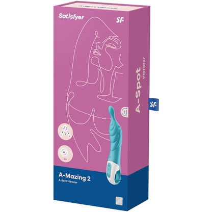Vibratore Satisfyer Amazing 2 con due punti di stimolazione in colore turchese, design ergonomico e morbido materiale in silicone.