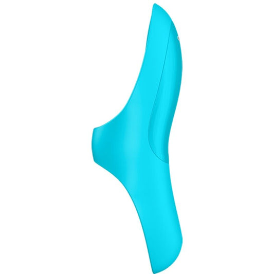 Vibratore da dito SATISFYER Teaser con luce blu, design compatto e ergonomico per stimolazione precisa e piacevole.