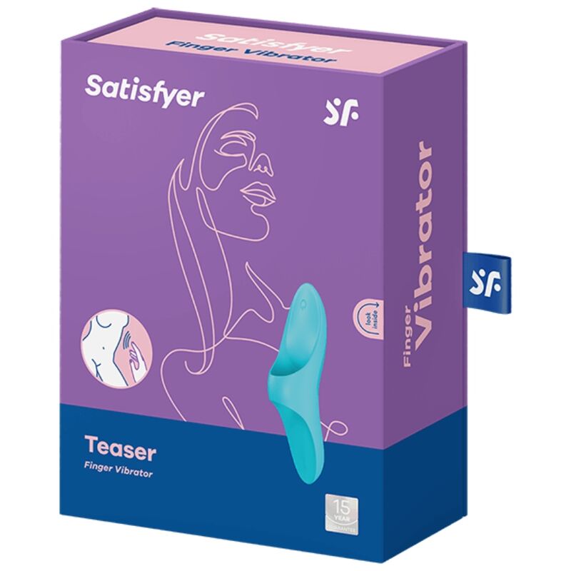 Vibratore da dito Satisfyer Teaser con luce blu, dispositivo di stimolazione compatto e ergonomico, brand Satisfyer Vibrator.