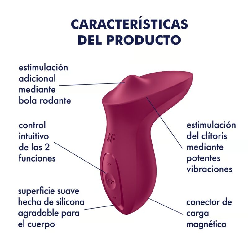 Vibratore da appoggio clitoride SATISFYER di colore fucsia, design ergonomico e compatto per stimolazione precisa e confortevole