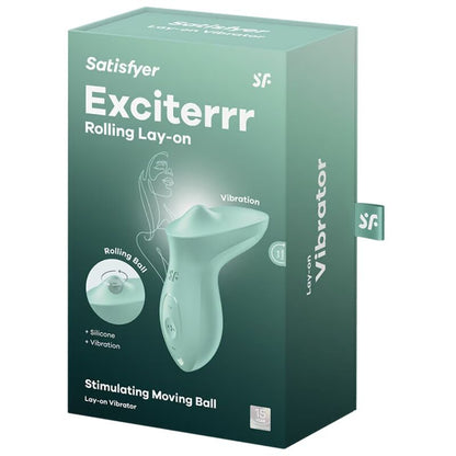 Vibratore clitoride SATISFYER Exciterrr da appoggio, con design ergonomico e rivestimento in menta, per stimolazione mirata.